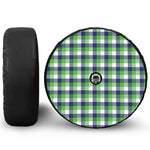 White Green And Blue Buffalo Plaid Print Tire Cover With Camera Hole