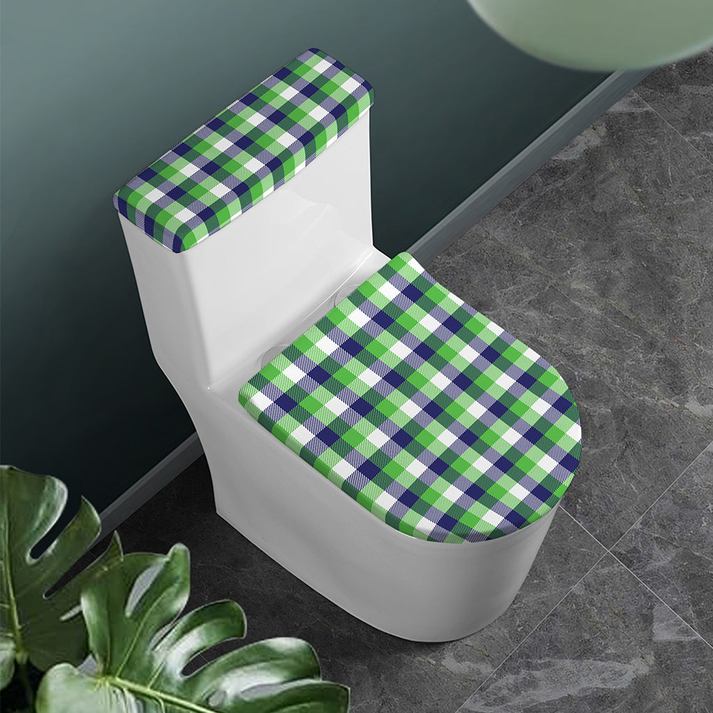 White Green And Blue Buffalo Plaid Print Toilet Lid And Tank Cover Set