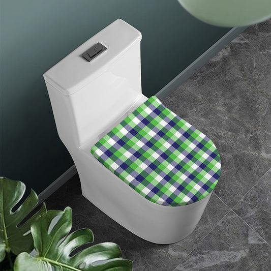 White Green And Blue Buffalo Plaid Print Toilet Lid Cover