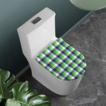 White Green And Blue Buffalo Plaid Print Toilet Lid Cover