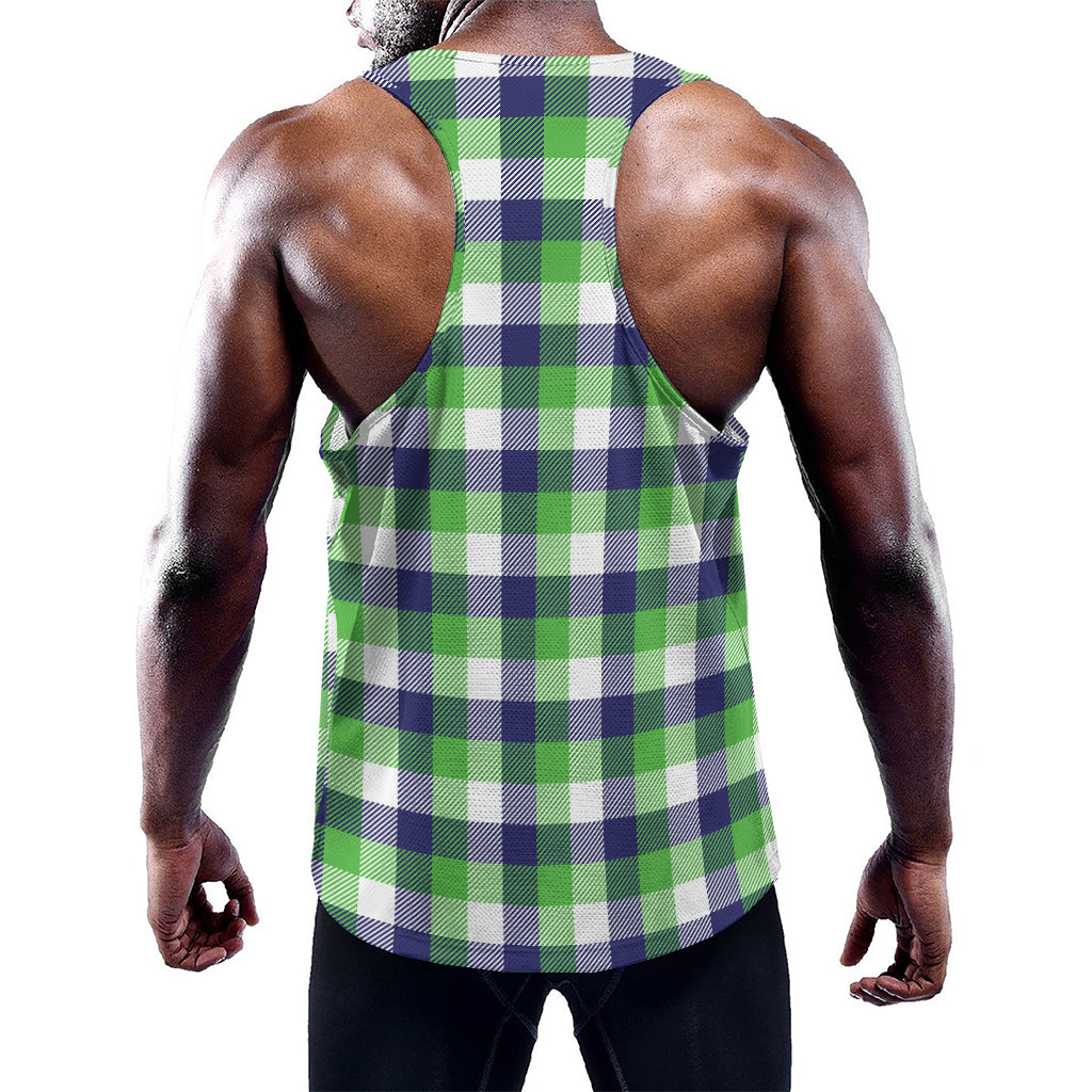 White Green And Blue Buffalo Plaid Print Training Tank Top