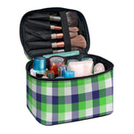 White Green And Blue Buffalo Plaid Print Travel Makeup Bag