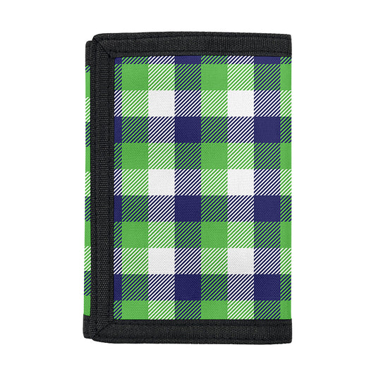 White Green And Blue Buffalo Plaid Print Trifold Wallet