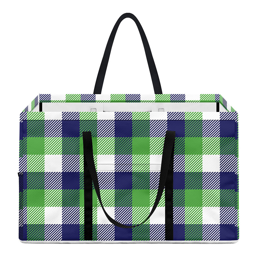 White Green And Blue Buffalo Plaid Print Utility Tote Bag