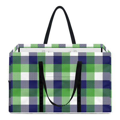 White Green And Blue Buffalo Plaid Print Utility Tote Bag