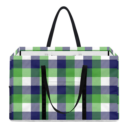 White Green And Blue Buffalo Plaid Print Utility Tote Bag