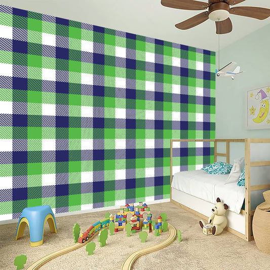 White Green And Blue Buffalo Plaid Print Wall Sticker