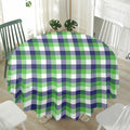 White Green And Blue Buffalo Plaid Print Waterproof Round Tablecloth