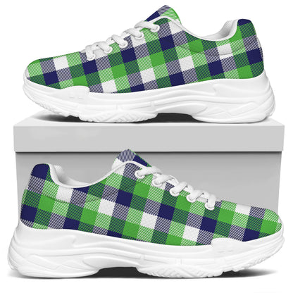 White Green And Blue Buffalo Plaid Print White Chunky Shoes
