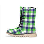 White Green And Blue Buffalo Plaid Print Winter Boots