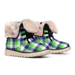 White Green And Blue Buffalo Plaid Print Winter Boots