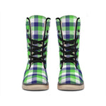 White Green And Blue Buffalo Plaid Print Winter Boots