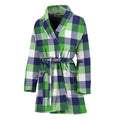 White Green And Blue Buffalo Plaid Print Women's Bathrobe