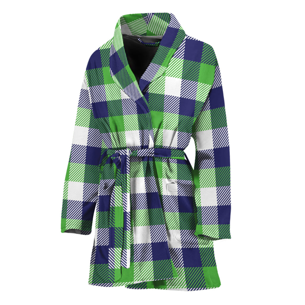 White Green And Blue Buffalo Plaid Print Women's Bathrobe