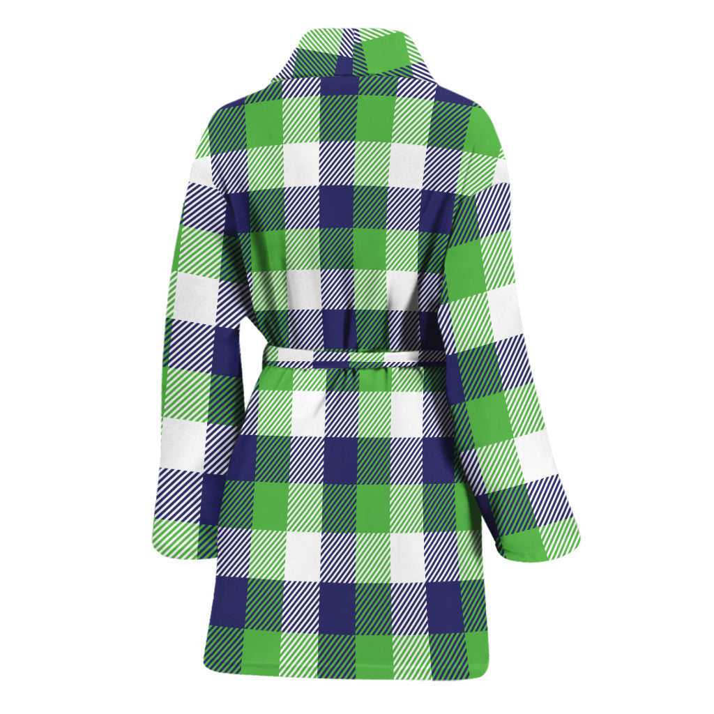 White Green And Blue Buffalo Plaid Print Women's Bathrobe