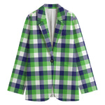 White Green And Blue Buffalo Plaid Print Women's Blazer