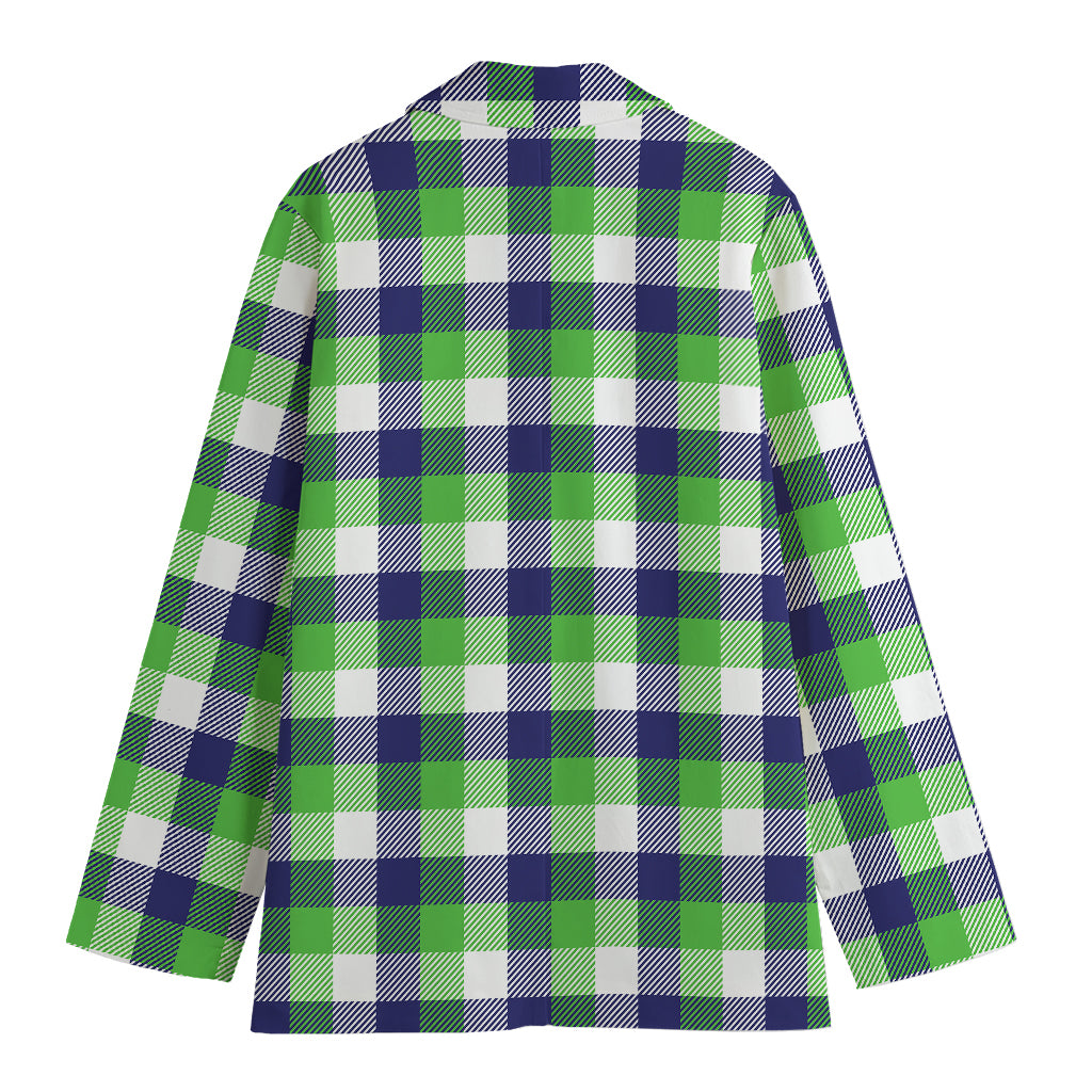White Green And Blue Buffalo Plaid Print Women's Blazer