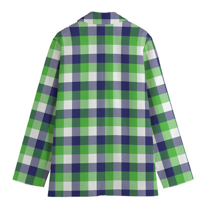 White Green And Blue Buffalo Plaid Print Women's Blazer