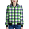 White Green And Blue Buffalo Plaid Print Women's Bomber Jacket