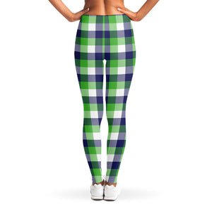 White Green And Blue Buffalo Plaid Print Women's Leggings