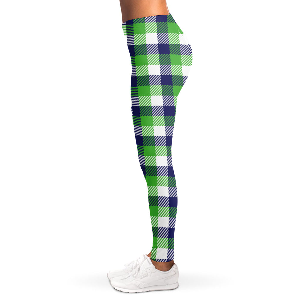 White Green And Blue Buffalo Plaid Print Women's Leggings