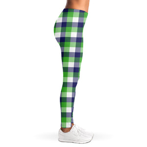 White Green And Blue Buffalo Plaid Print Women's Leggings