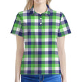 White Green And Blue Buffalo Plaid Print Women's Polo Shirt