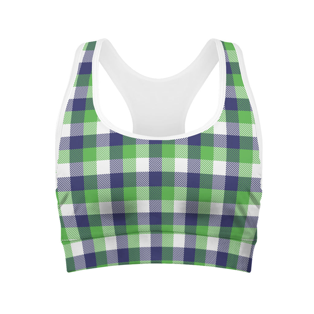 White Green And Blue Buffalo Plaid Print Women's Sports Bra