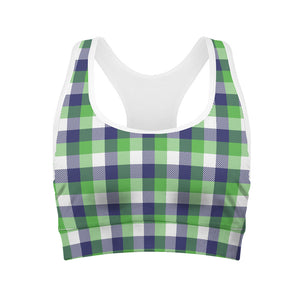 White Green And Blue Buffalo Plaid Print Women's Sports Bra