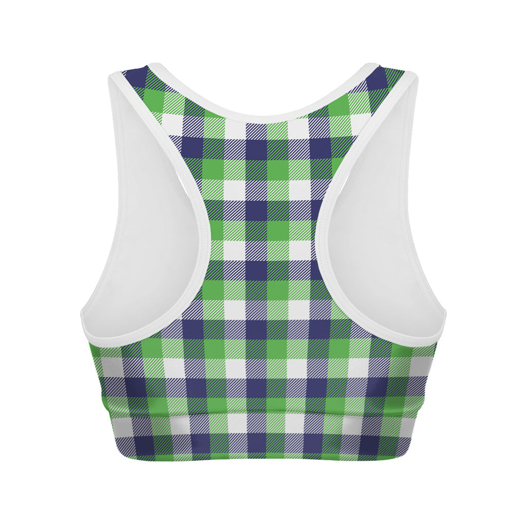 White Green And Blue Buffalo Plaid Print Women's Sports Bra