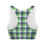 White Green And Blue Buffalo Plaid Print Women's Sports Bra