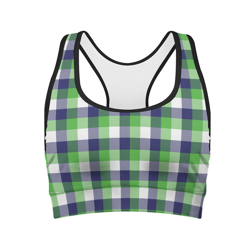 White Green And Blue Buffalo Plaid Print Women's Sports Bra