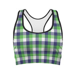 White Green And Blue Buffalo Plaid Print Women's Sports Bra