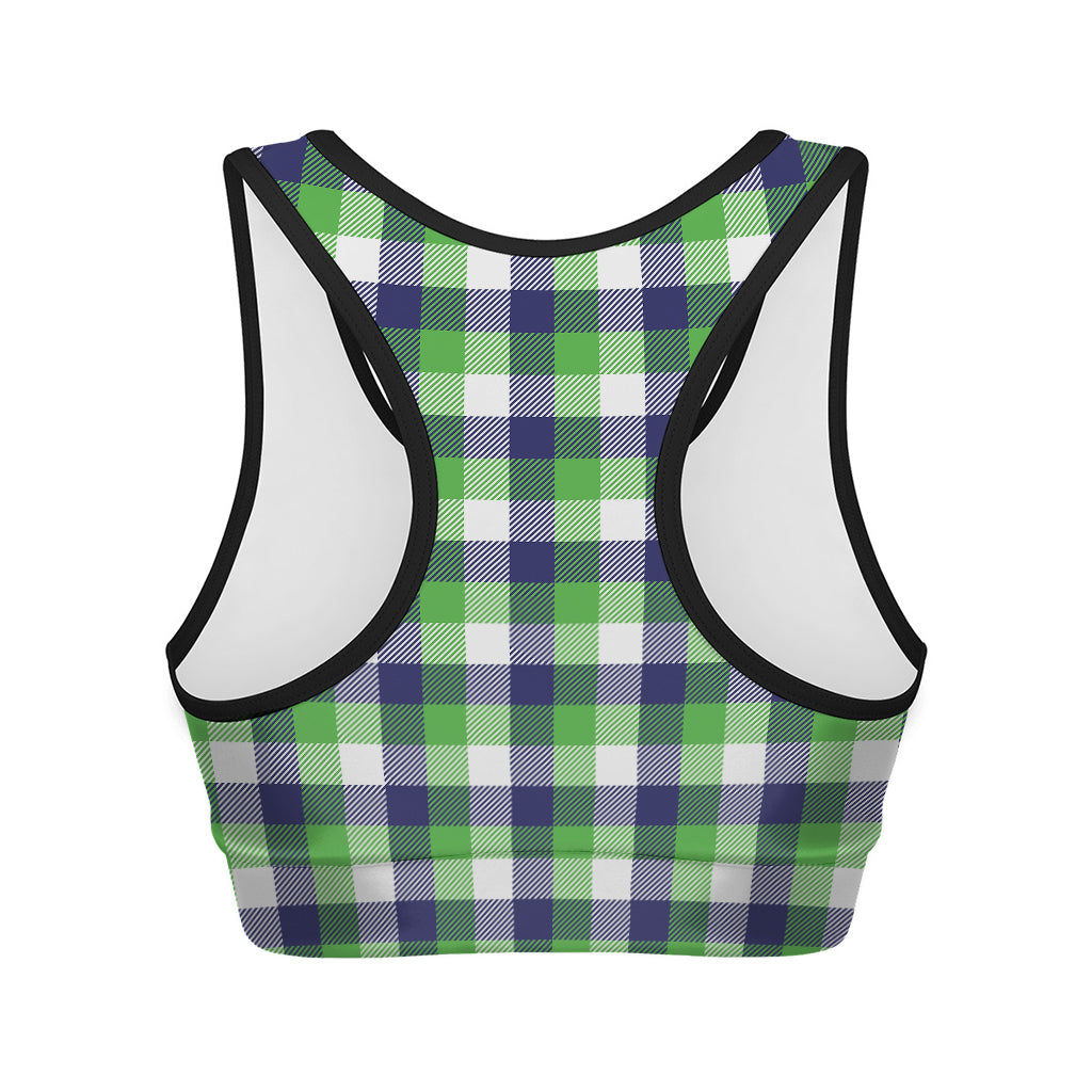 White Green And Blue Buffalo Plaid Print Women's Sports Bra