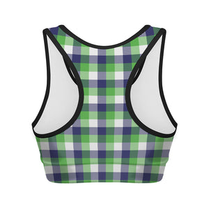 White Green And Blue Buffalo Plaid Print Women's Sports Bra