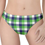 White Green And Blue Buffalo Plaid Print Women's Thong