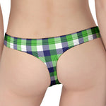 White Green And Blue Buffalo Plaid Print Women's Thong