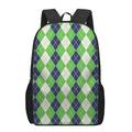 White Green And Navy Argyle Print 17 Inch Backpack