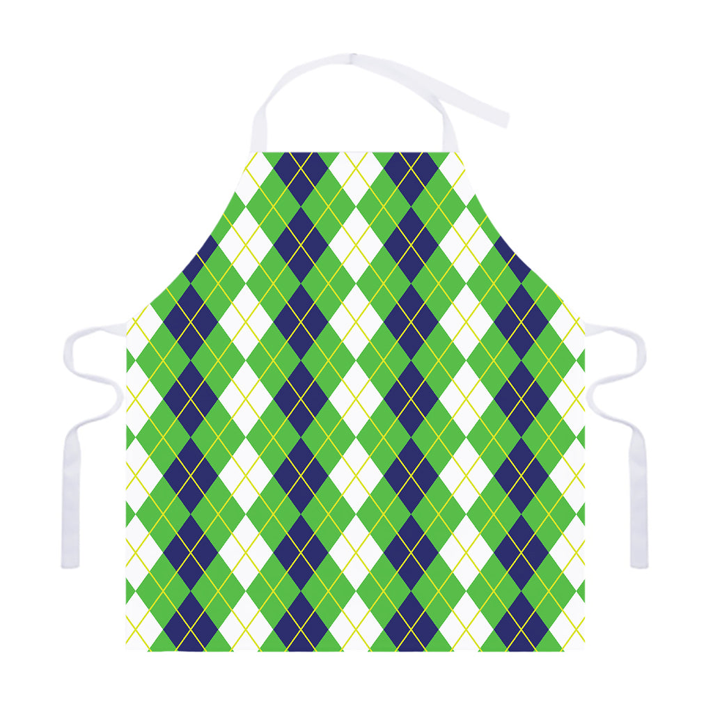 White Green And Navy Argyle Print Adjustable Apron