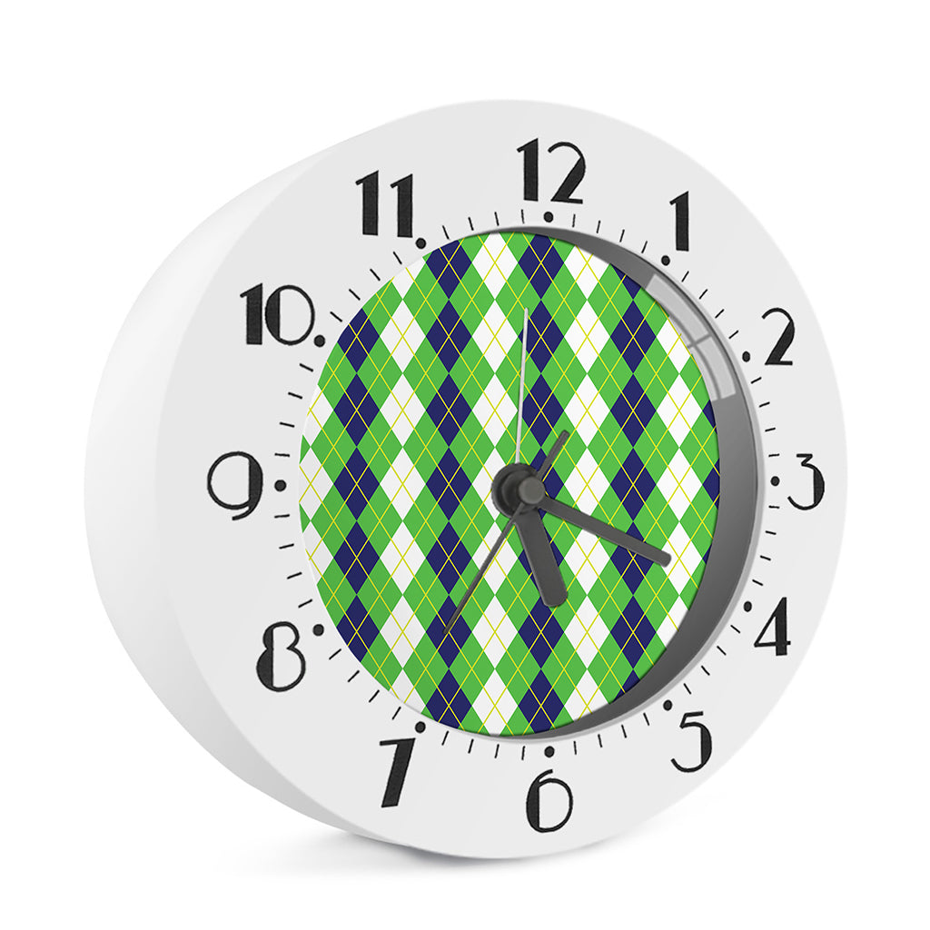White Green And Navy Argyle Print Alarm Clock
