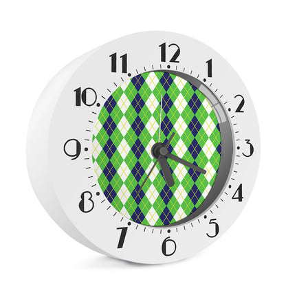 White Green And Navy Argyle Print Alarm Clock