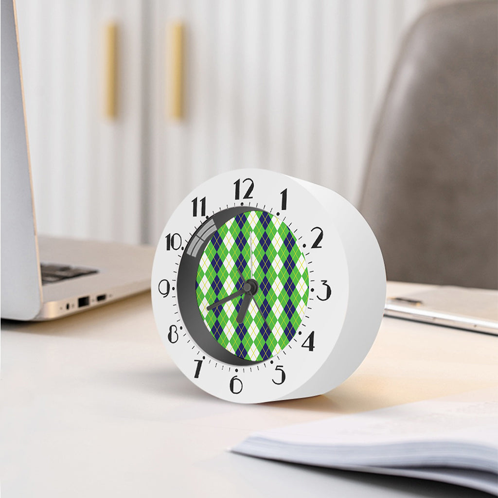 White Green And Navy Argyle Print Alarm Clock