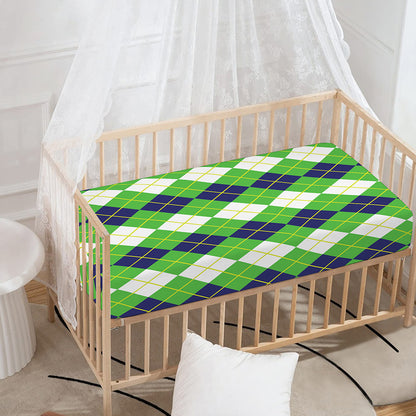 White Green And Navy Argyle Print Baby Crib Sheet