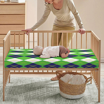White Green And Navy Argyle Print Baby Crib Sheet