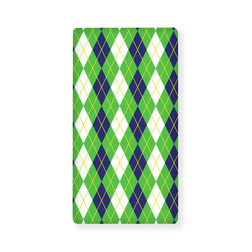 White Green And Navy Argyle Print Baby Crib Sheet