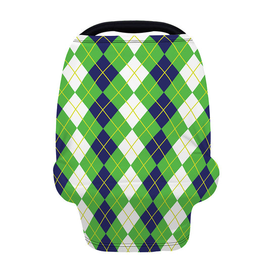 White Green And Navy Argyle Print Baby Seat Cover