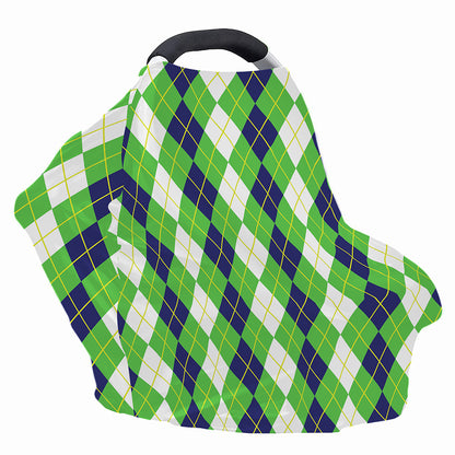 White Green And Navy Argyle Print Baby Seat Cover