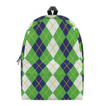 White Green And Navy Argyle Print Backpack