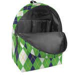 White Green And Navy Argyle Print Backpack