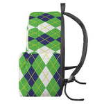 White Green And Navy Argyle Print Backpack